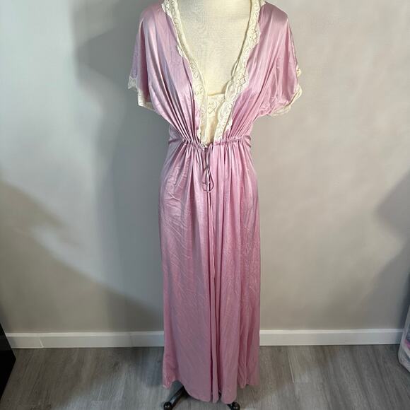Vintage Pink Satin Lace Lane Bryant Negligee Robe Set Size Medium Full Length - Picture 1 of 10
